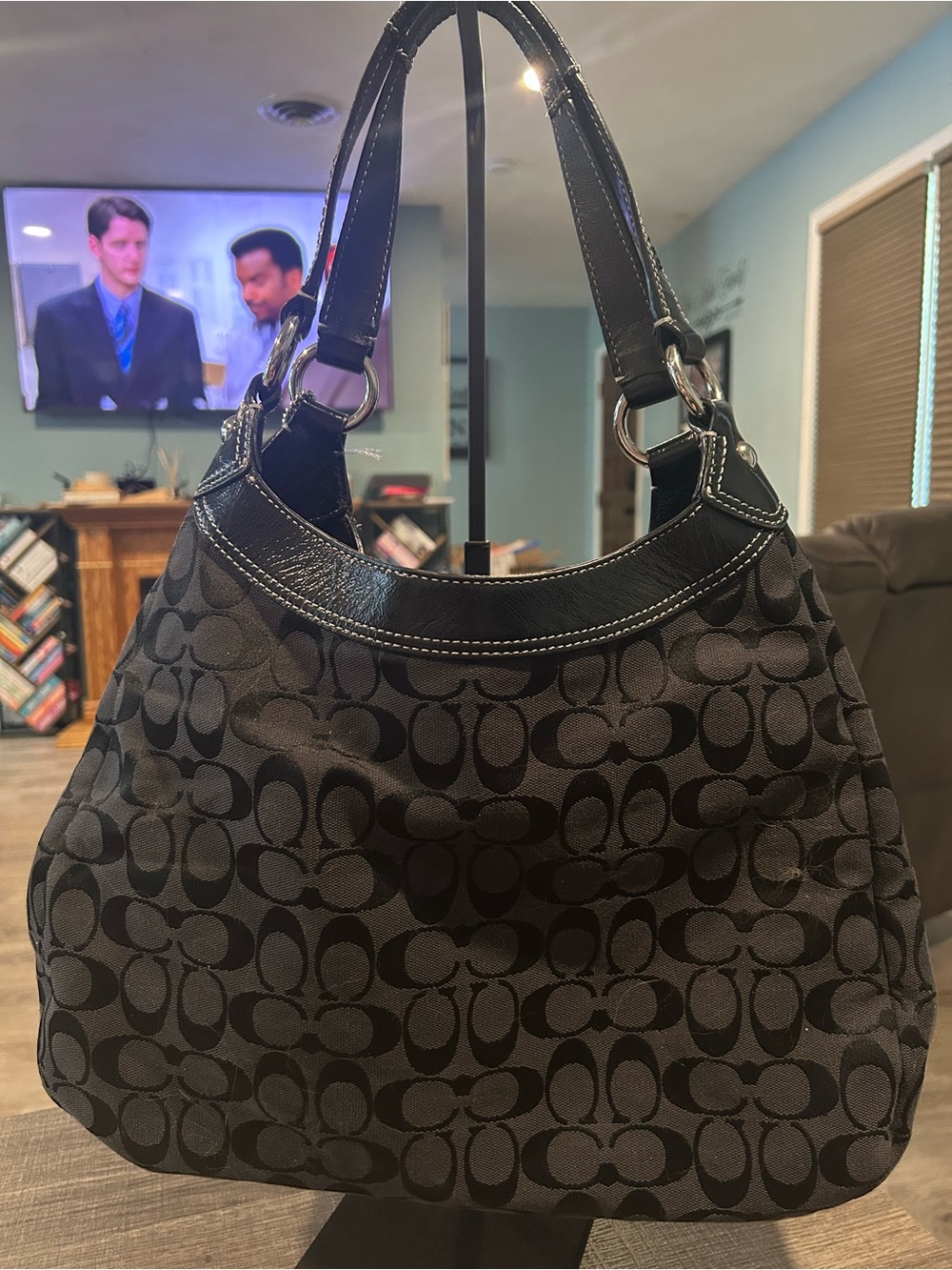 Coach SoHo Signature Buckle Hobo bag Black Jacquard Canvas Leather Trim Y2K - Picture 13 of 16